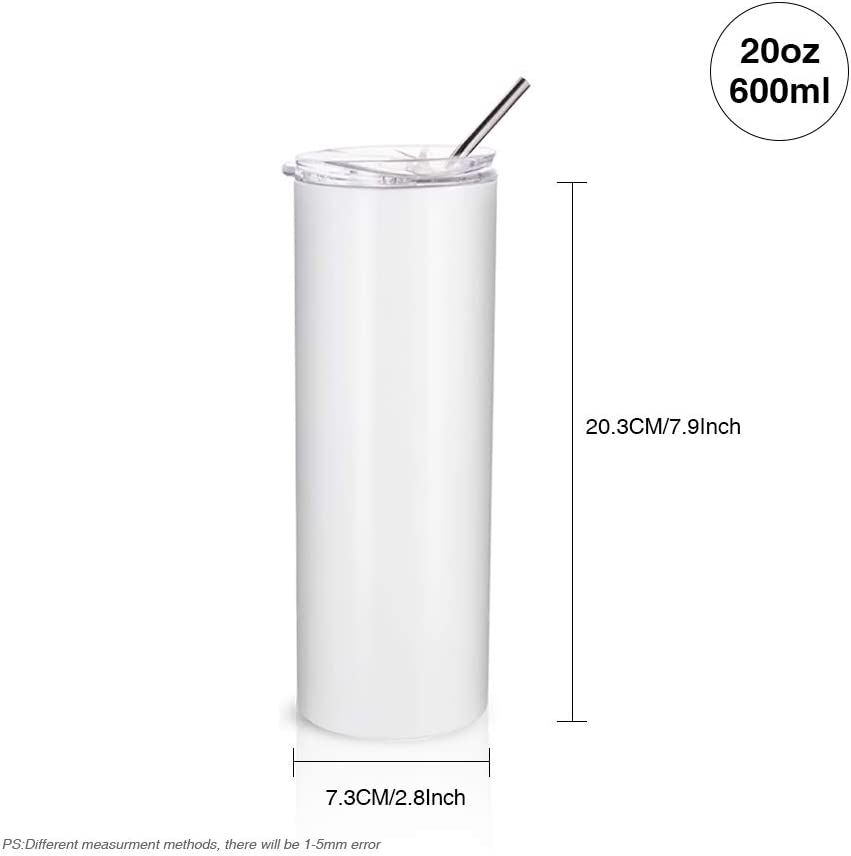 FECBK 25 Pack Sublimation Tumblers Bulk 20 oz Glitter Skinny Tumblers  Blanks with Lids and Straws Double Wall Stainless Steel Sublimation Tumbler  Cups