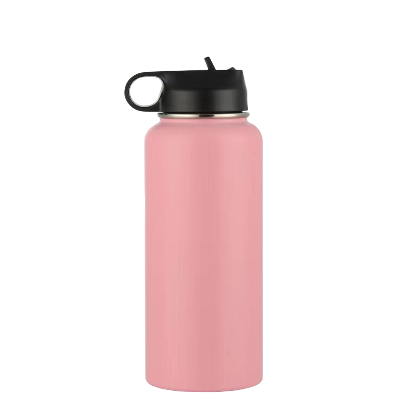 Blackube 32oz Insulated Water Bottle with Straw Lid, Stainless Steel Water Bottles Keeps Hot and Cold for School, Fitness, Outdoor and Camping-Pink