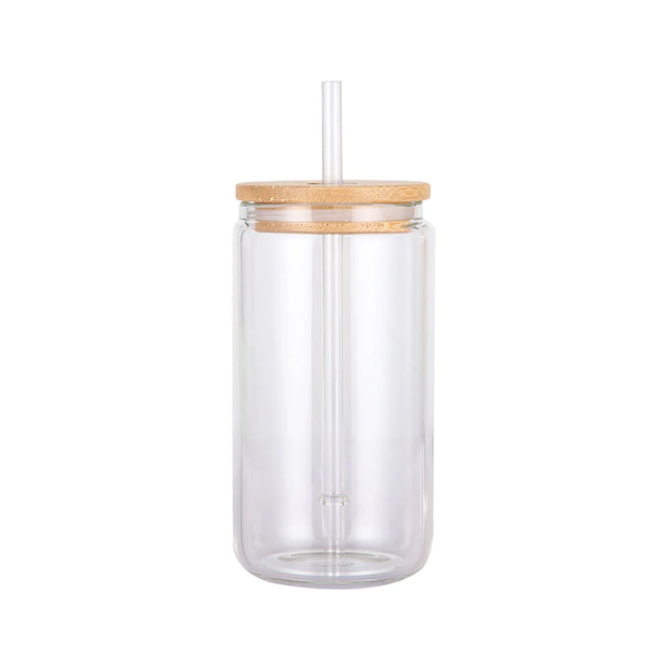 16oz Case (16/32/50 UNnits) Sublimation Glass Tumbler Cups Beer Can  W/Bamboo Lids Transparent/Frosted