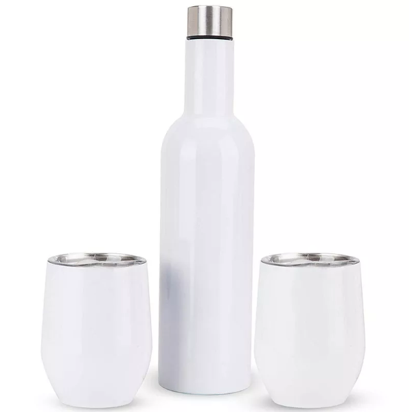 12oz/15oz Sublimation White Steel Wine Bottle And 2 Glass Wine Gift Set