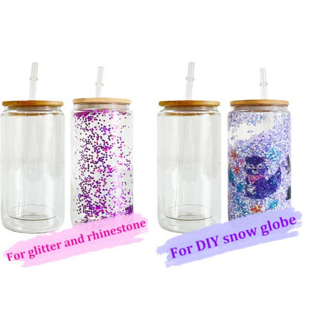 Double Wall Sublimation Glass Recycled Glass Tumblers 16oz Snow Globe Beer  Cup With Clear Glass, Bamboo Lid, And Straw Perfect DIY Coffee Mug And  Custom Gift From Blanksub_009, $3.52