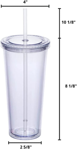 22oz Case (25 Units) Double Wall Acrylic Blanks Classic Tumblers With Straw