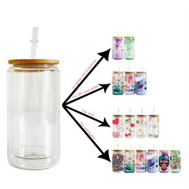 US Warehouse Water Bottles Double Wall Sublimation 16oz Glass Tumbler Cups Can  Glasses With Bamboo Lid Reusable Straw Mug Beer Transparent Soda Can  Drinking GF1025 From 0,01 €