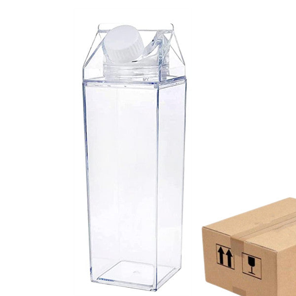 Fanovo 17oz Milk Carton Water Bottle Clear Milk Bottles Transparent  Drinking Cup Reusable Creative Eco Leakproof Bottles with 2 Silicone Straws  & 2