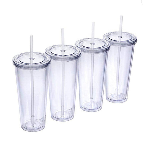 22oz Case (25 Units) Double Wall Acrylic Blanks Classic Tumblers With Straw