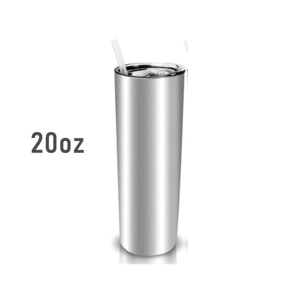 20oz  Case (30Units) Straight Skinny Tumblers  (Silver / Sublimation Silver)