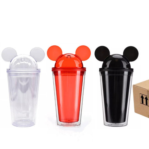 16oz Case(48 Units) Mickey Ears Acrylic Tumbler Cup With Straw