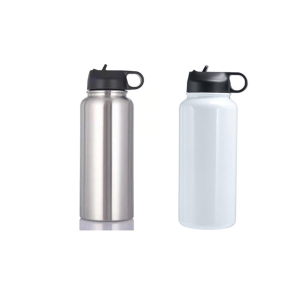 750ml Water Bottle Outdoor Portable Portable Sports Bottle Large-capacity Stainless  Steel 304 Space Bottle Straw Thermos Cup (white